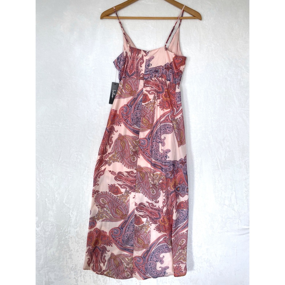 Lulus Janey Blush Paisley Midi Dress Spaghetti Straps Size S Wedding Guest NEW - Picture 4 of 10